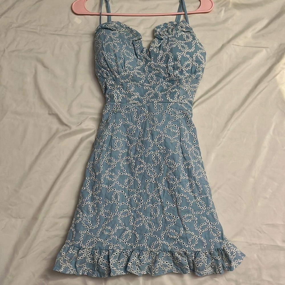 Blue dress, rue 21, mini, tie back, bra padding